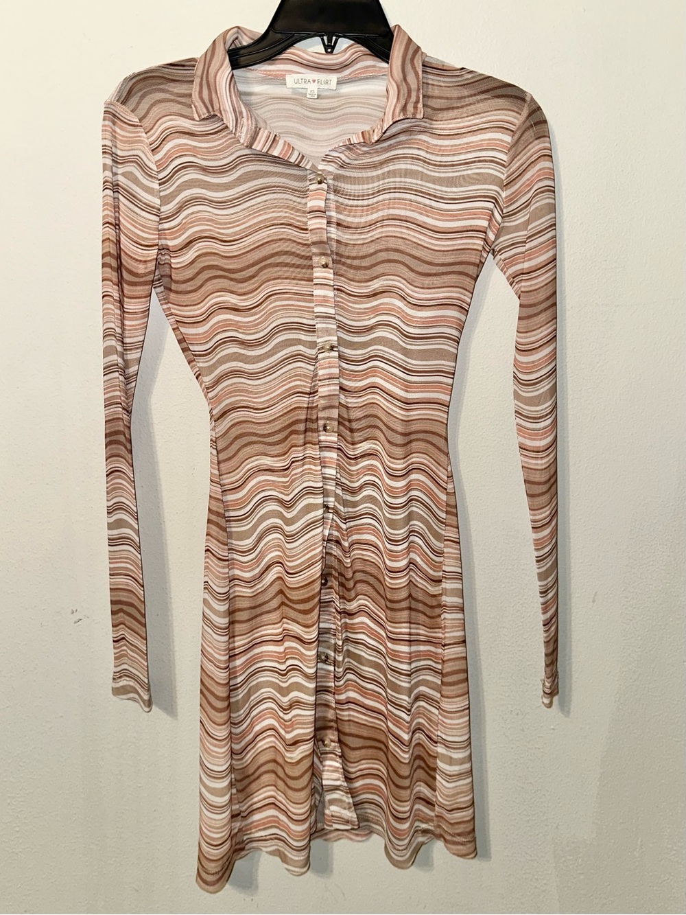 Ultra Flirt Long Sleeve Brown Beige Sheer Dress
